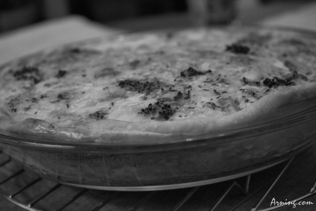 My dinner, it's a broccoli, ham and Swiss quiche.
