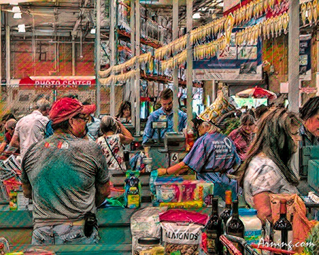 Checking out at Costco